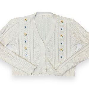 Cream Embroidered Floral Cardigan Sweater